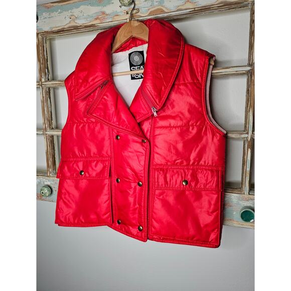 Vintage Sea & Ski Red Doublebreasted Puffer Gold Hardware Size Large - Picture 5 of 14